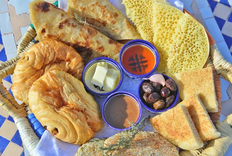 Moroccan breakfast with Baghrir, Chefchaouen Morocco Moroccan breakfast with Baghrir, Chefchaouen Morocco